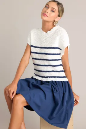 Journey Continues Ivory & Navy Stripe Sweater Mini Dress