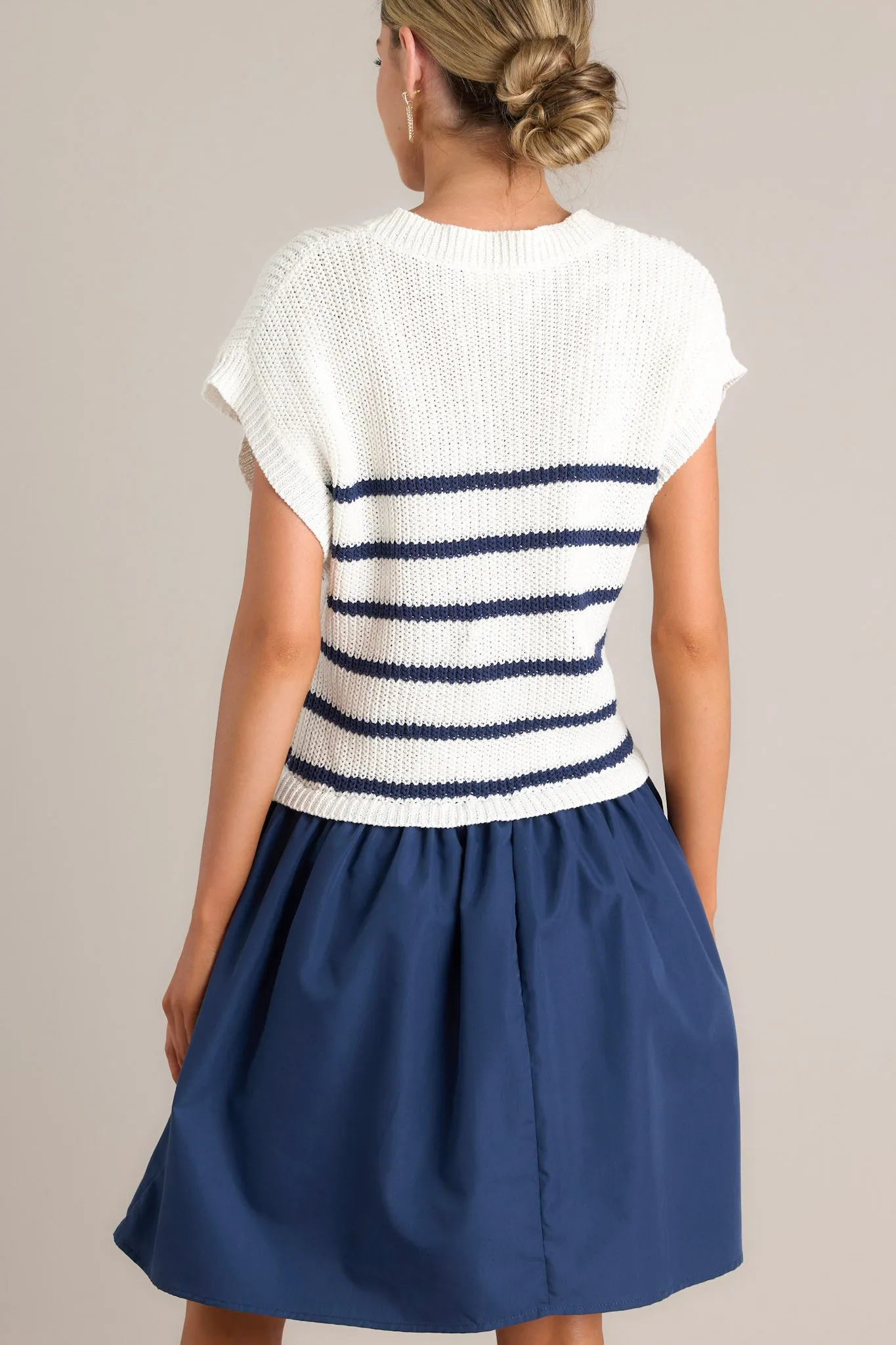 Journey Continues Ivory & Navy Stripe Sweater Mini Dress