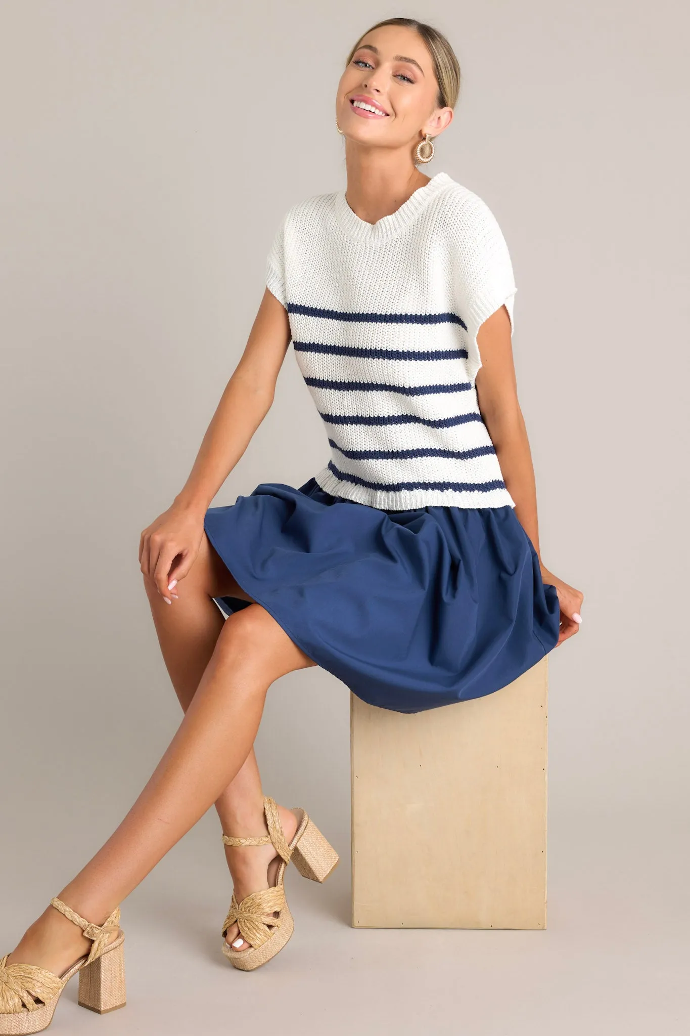 Journey Continues Ivory & Navy Stripe Sweater Mini Dress