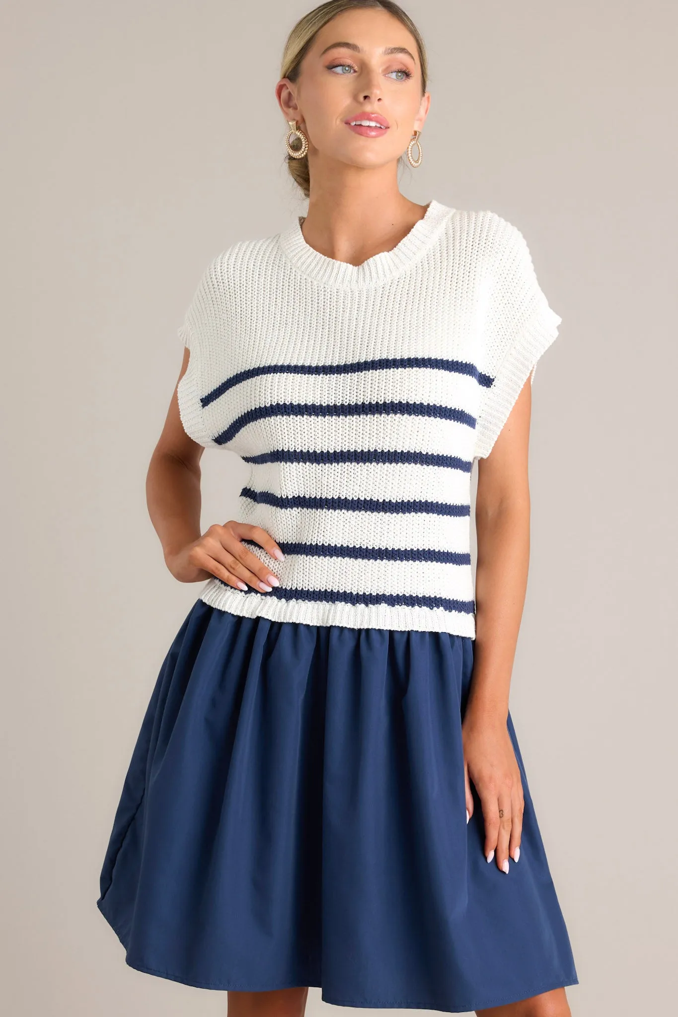 Journey Continues Ivory & Navy Stripe Sweater Mini Dress