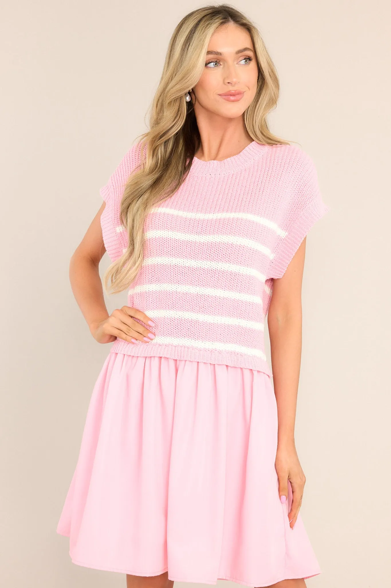 Journey Continues Pink & White Stripe Sweater Mini Dress