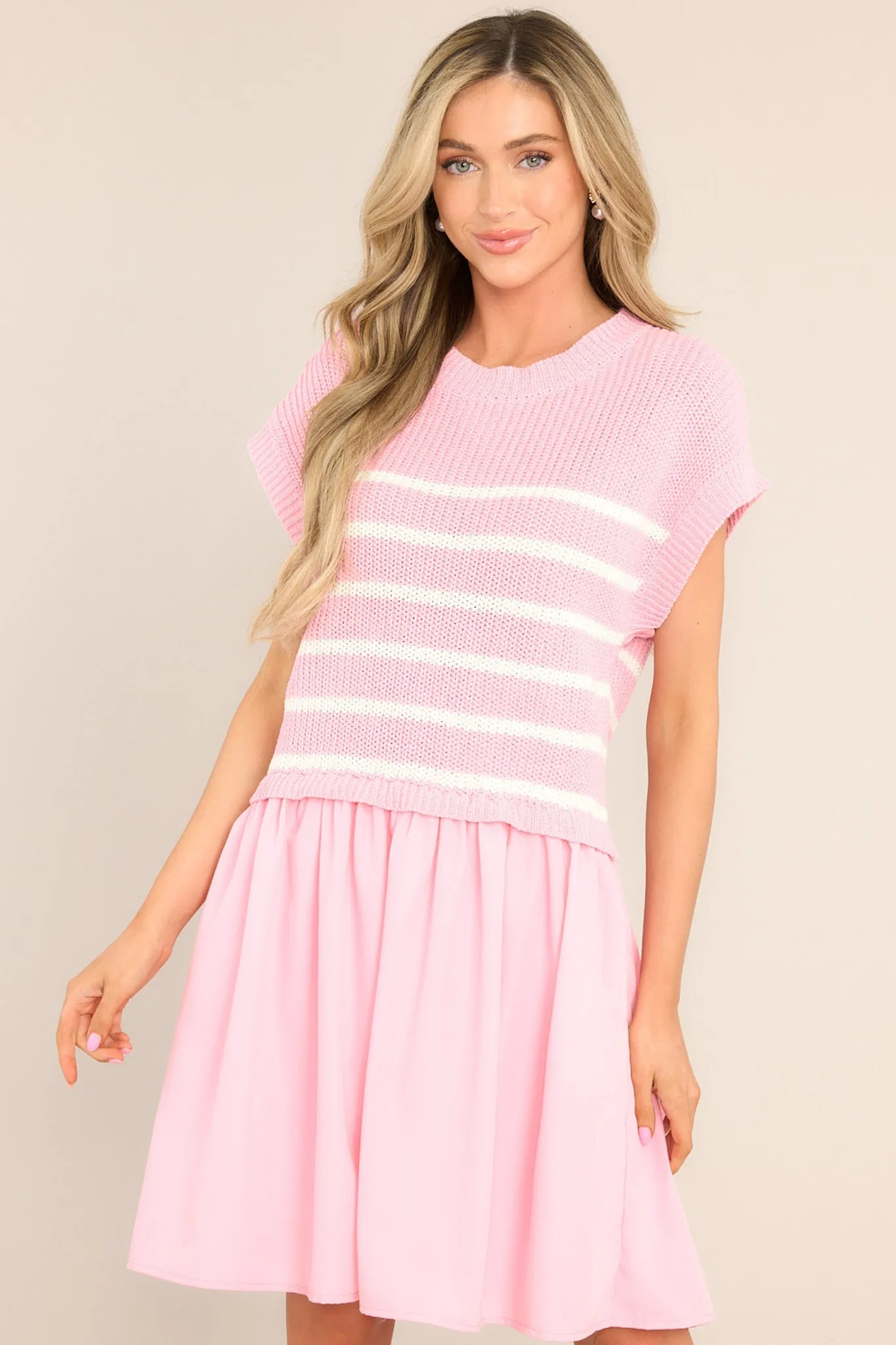 Journey Continues Pink & White Stripe Sweater Mini Dress