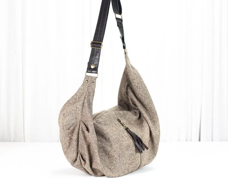 Kallia crossbody bag - Beige wool and leather