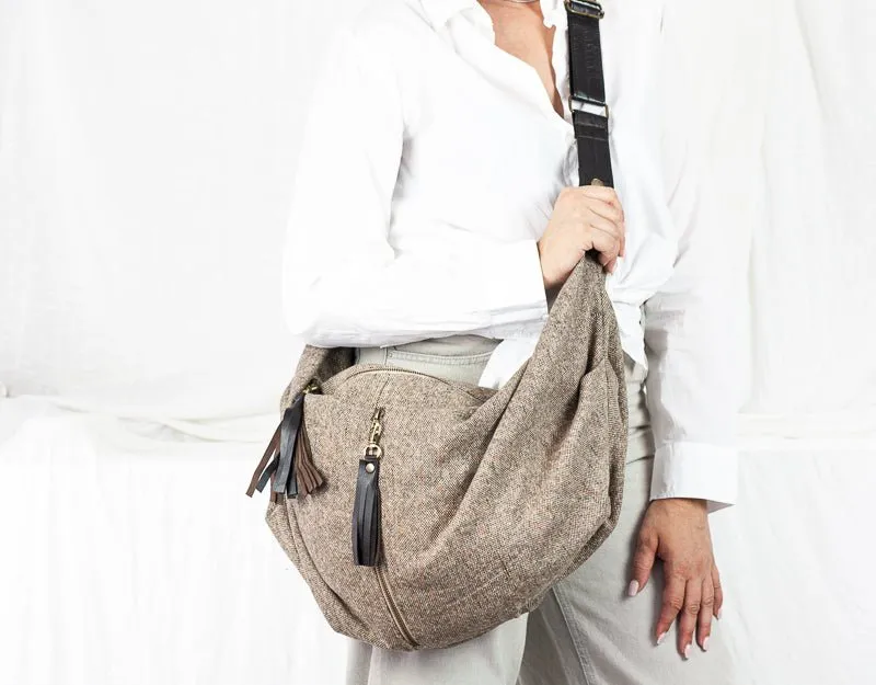 Kallia crossbody bag - Beige wool and leather