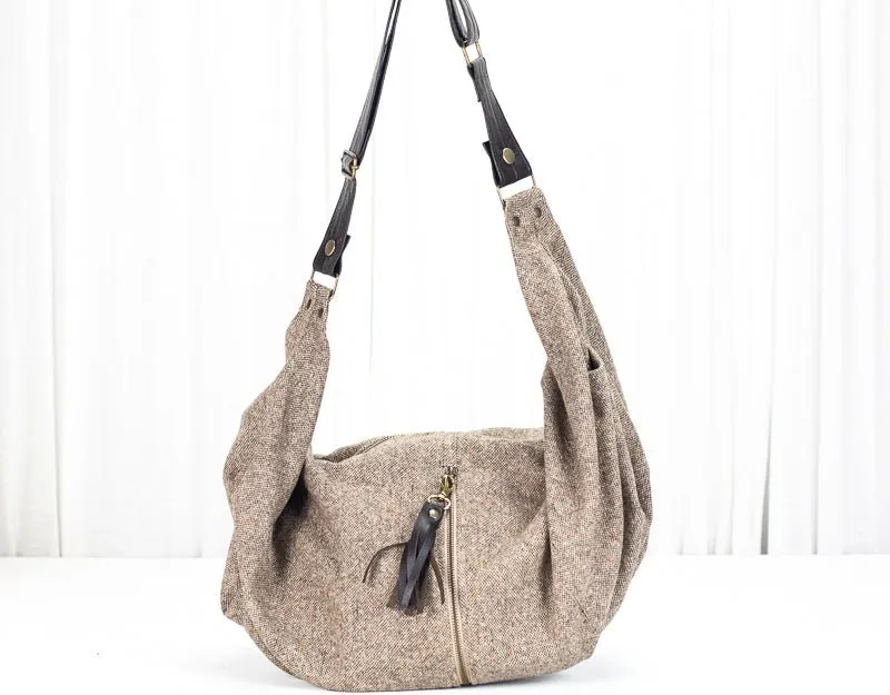 Kallia crossbody bag - Beige wool and leather