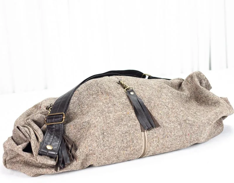 Kallia crossbody bag - Beige wool and leather