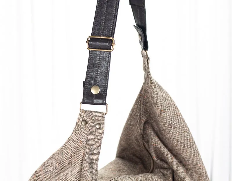 Kallia crossbody bag - Beige wool and leather