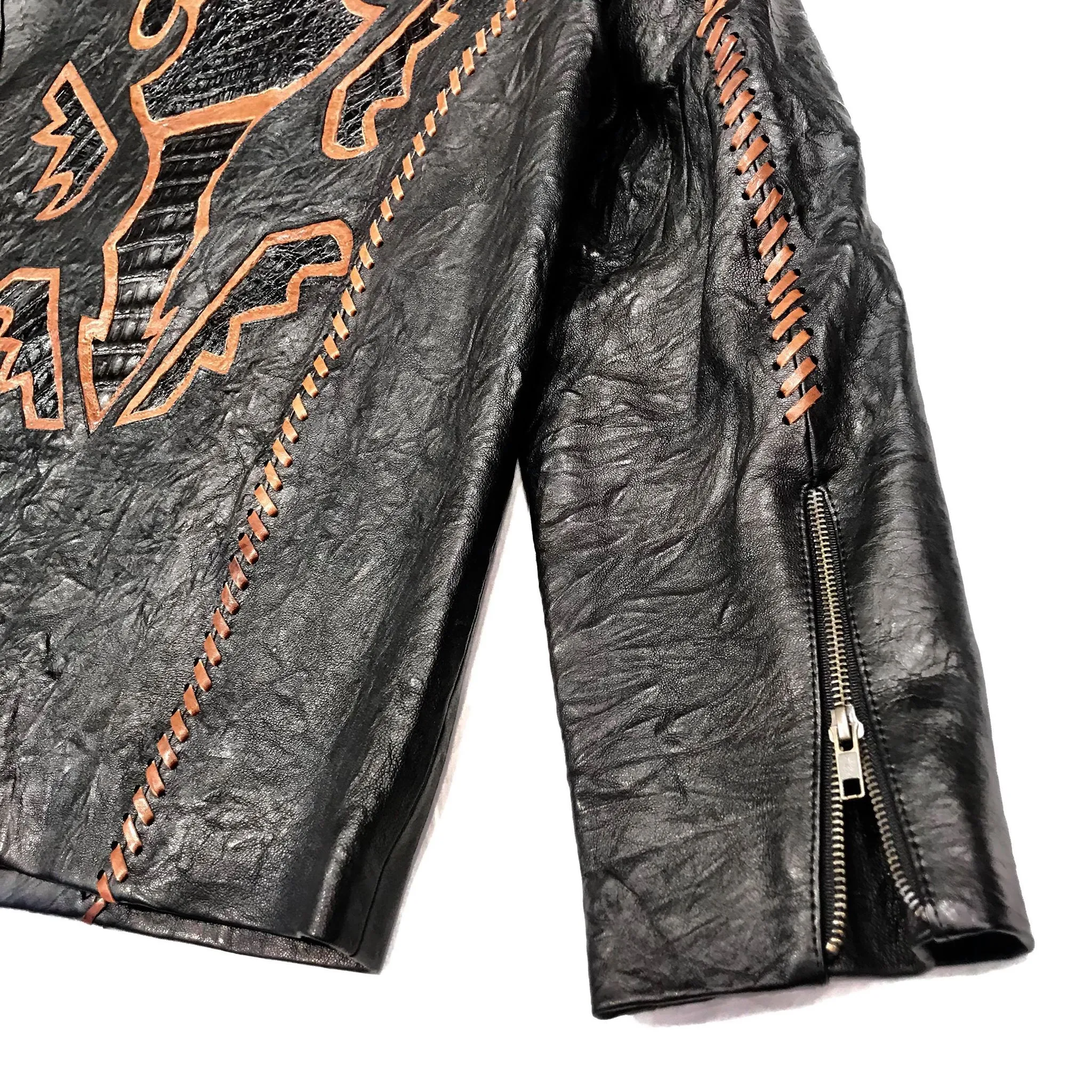 Kashani Black Laced Horn-Back Alligator Bomber Jacket