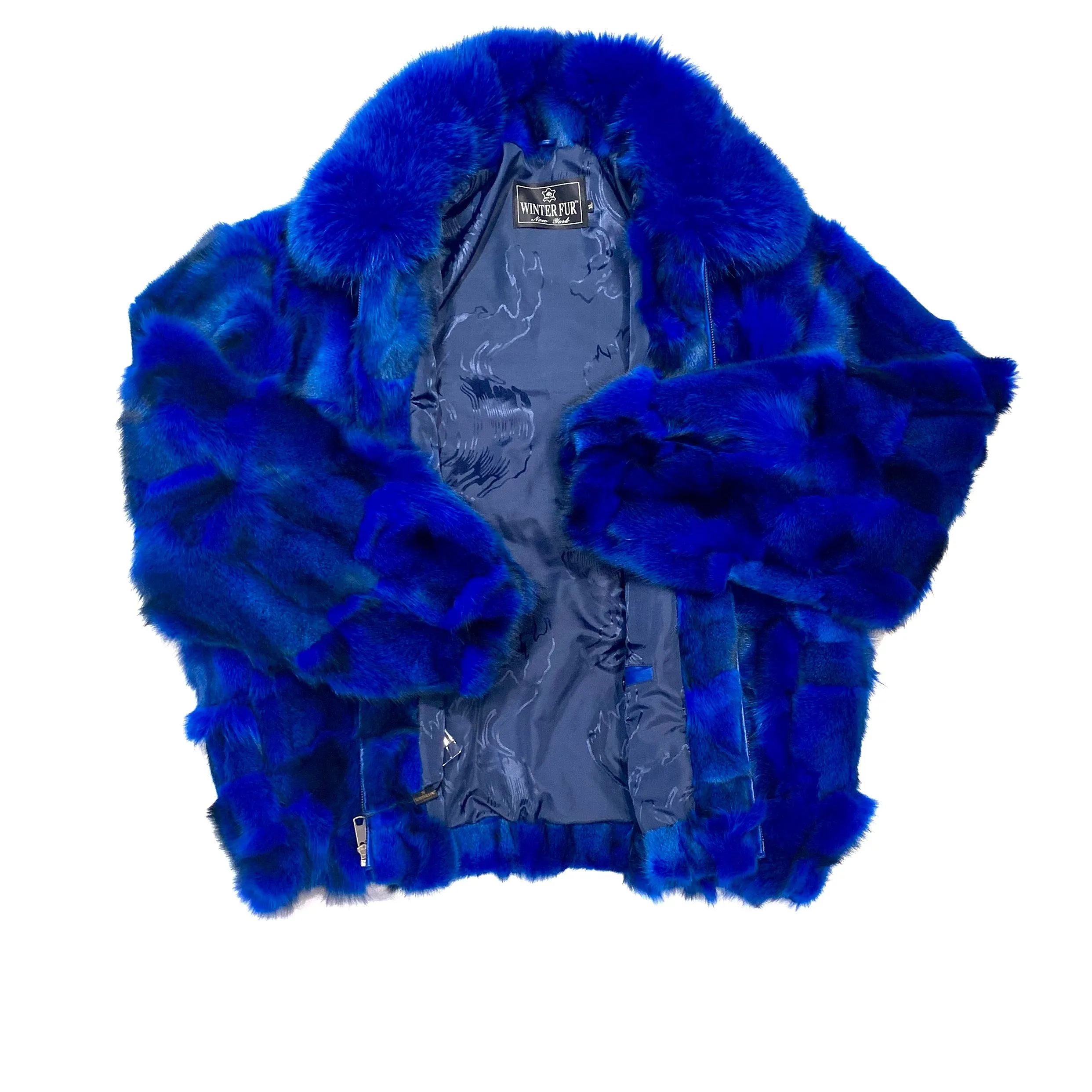 Kashani Men's Royal Blue Fox Fox Bomber  Coat