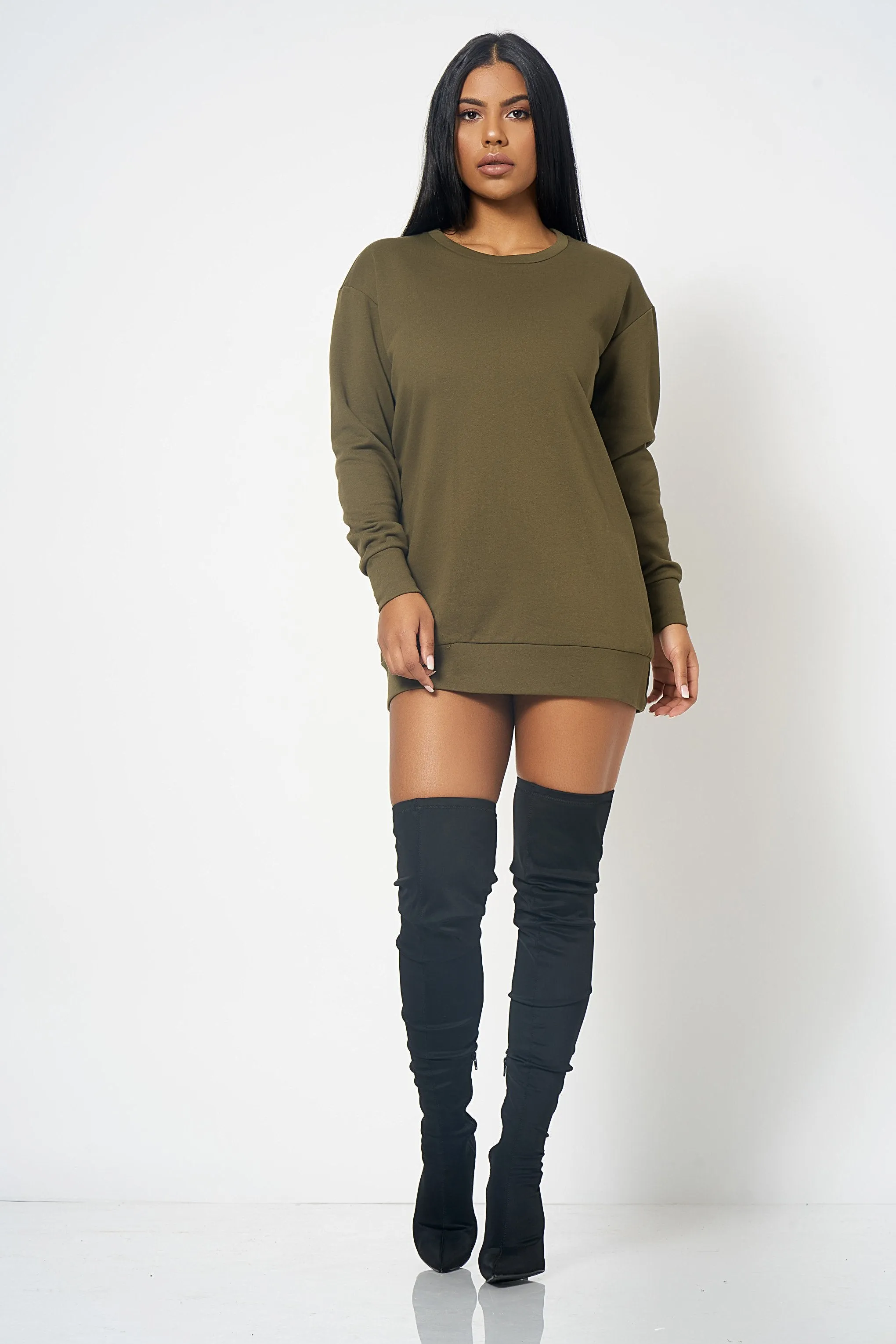 Khaki Sweatshirt Dress