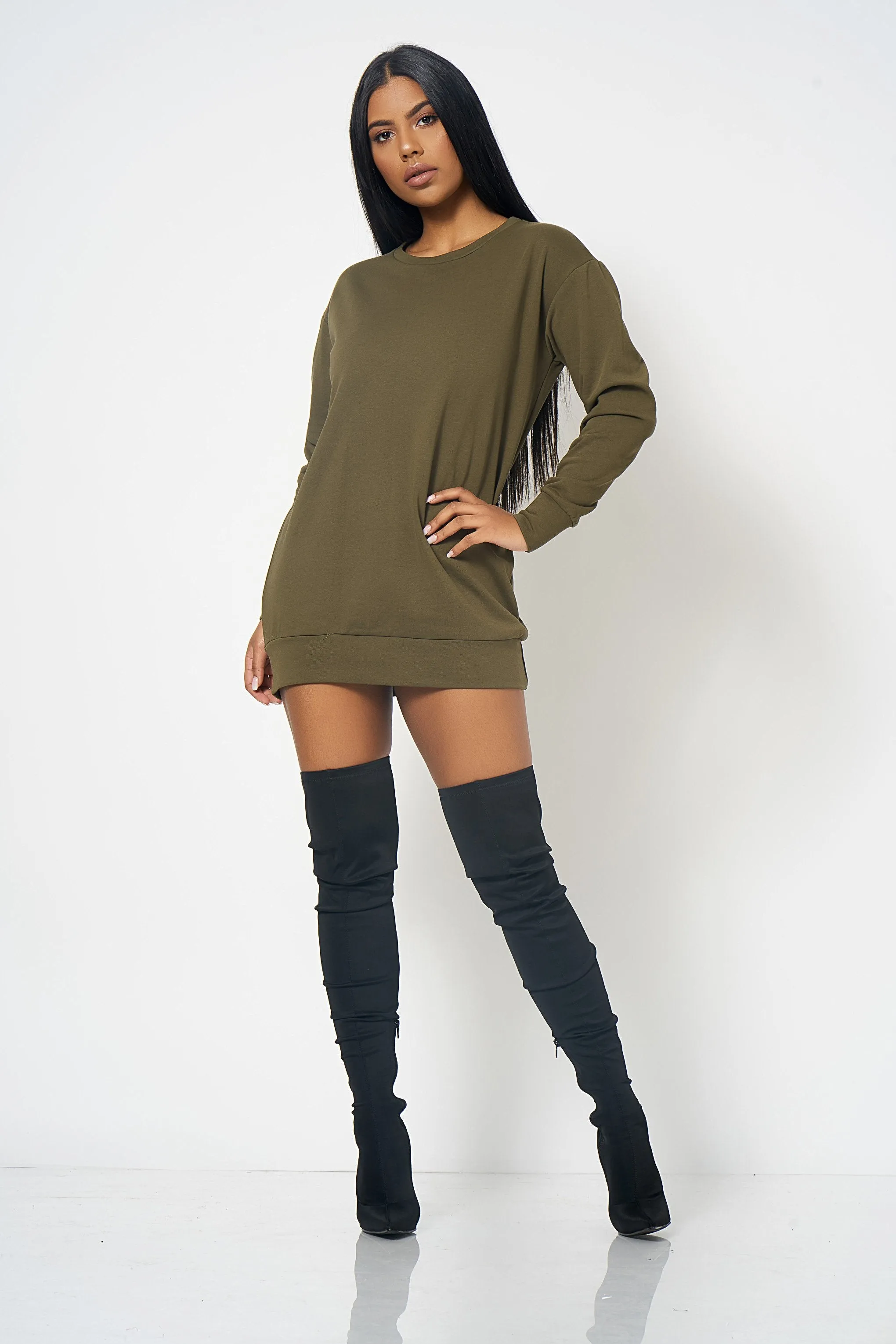 Khaki Sweatshirt Dress