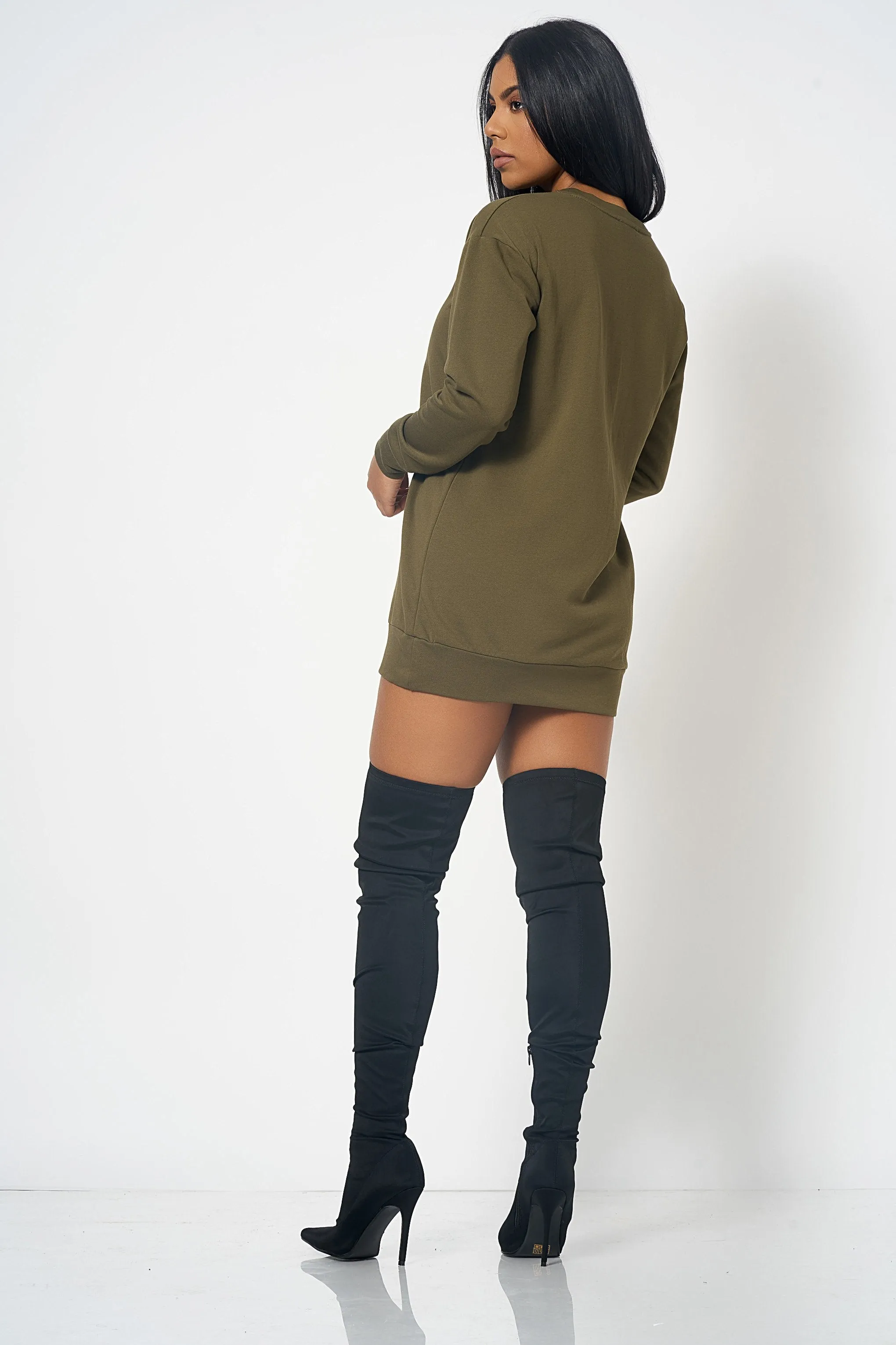 Khaki Sweatshirt Dress