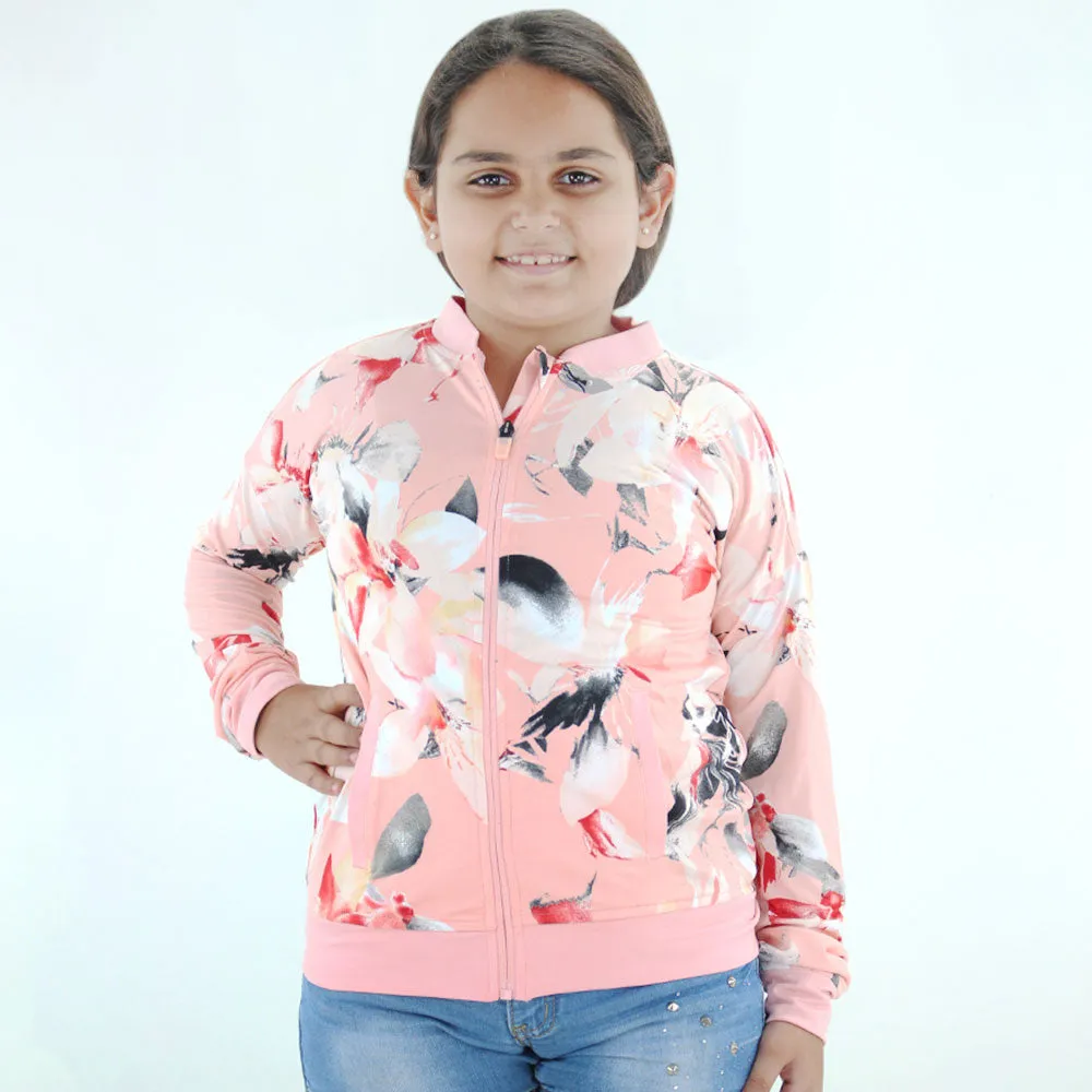 Kids Girls Printed Bomber Jacket,Pink