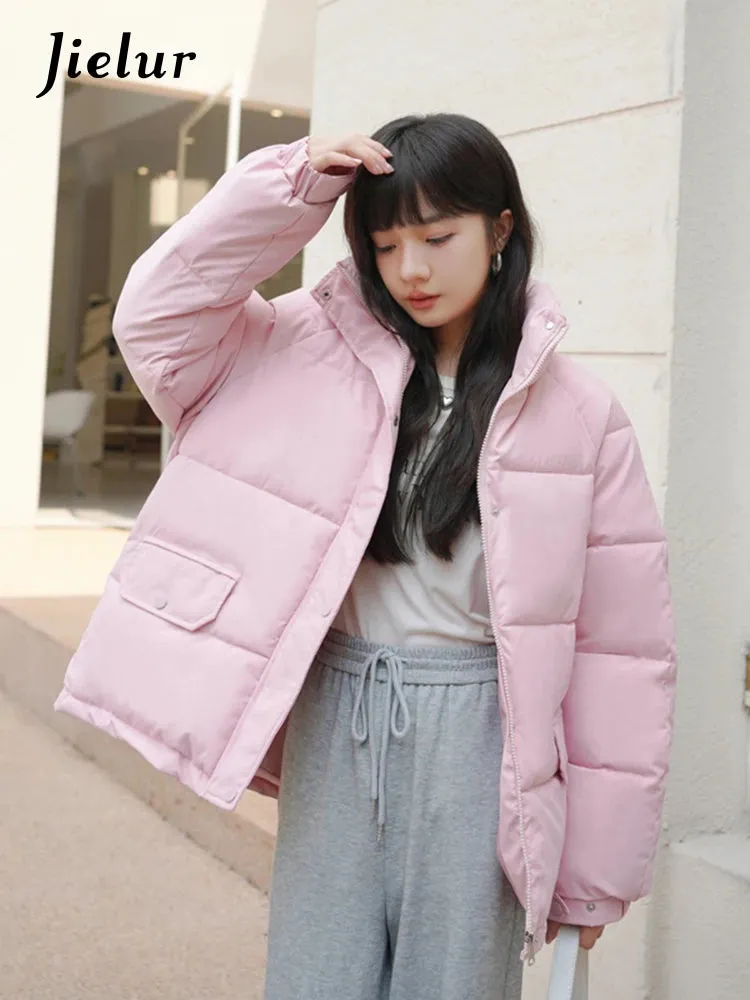 Korean Style Winter Jacket Women New Loose Short Pink Black Parkas Female Harajuku Bread Jacket Cotton Padded Coat Woman