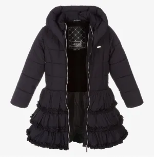 Le Chic Girls Navy Blue Ruffled Puffer Winter Coat