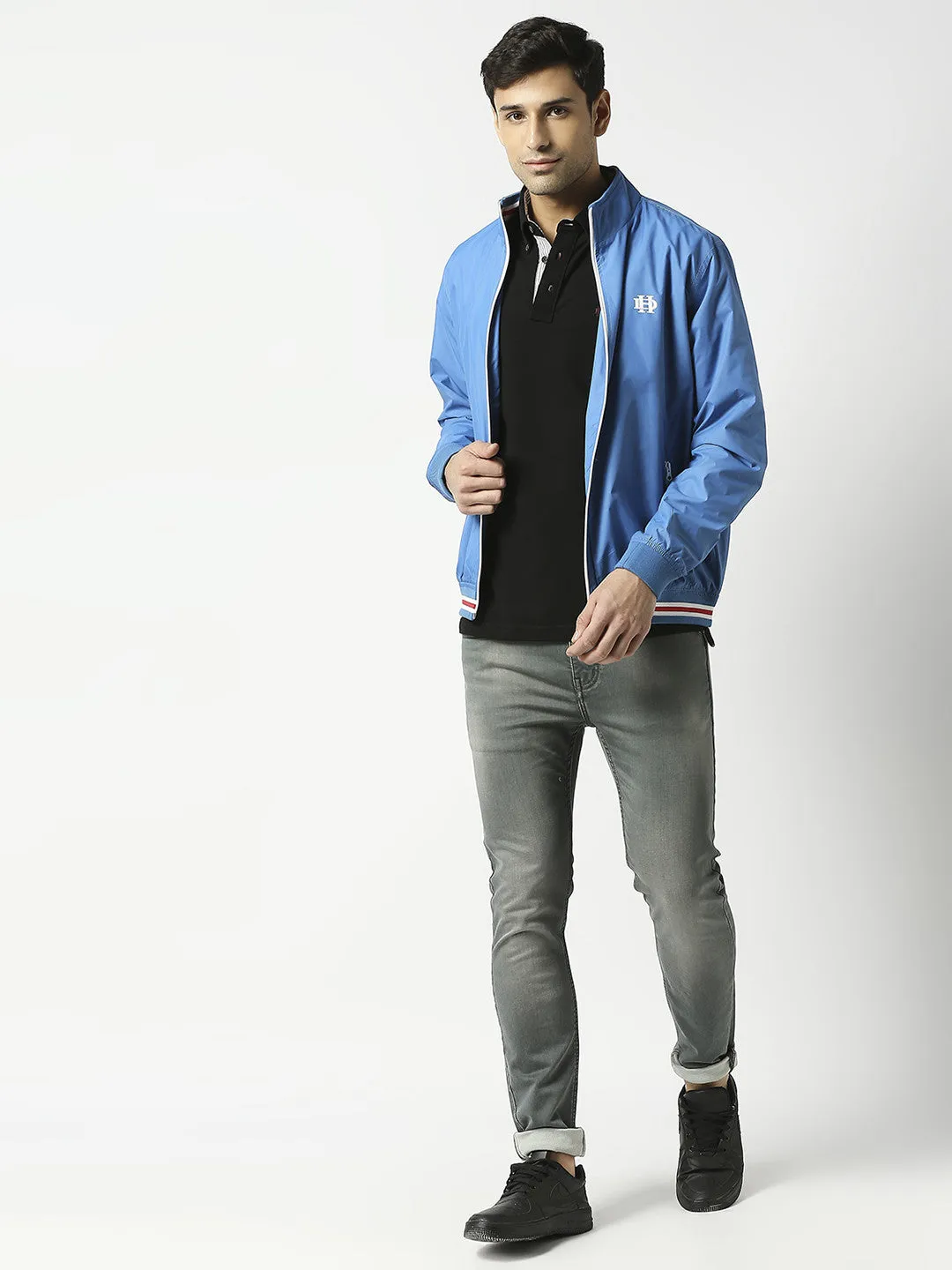 Light Blue Bomber Jacket with White Trim