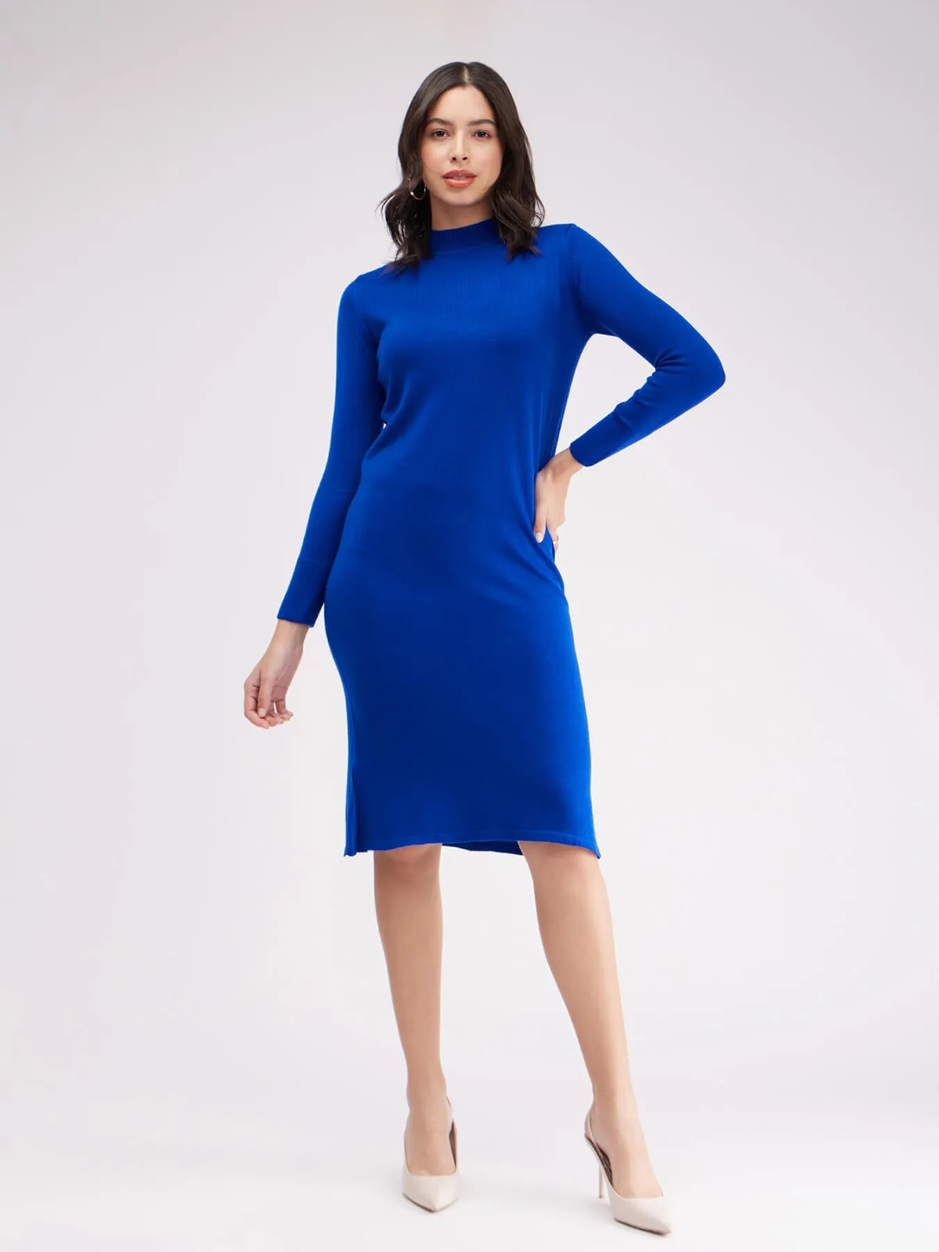 LivSoft Band Neck Sweater Dress - Royal Blue