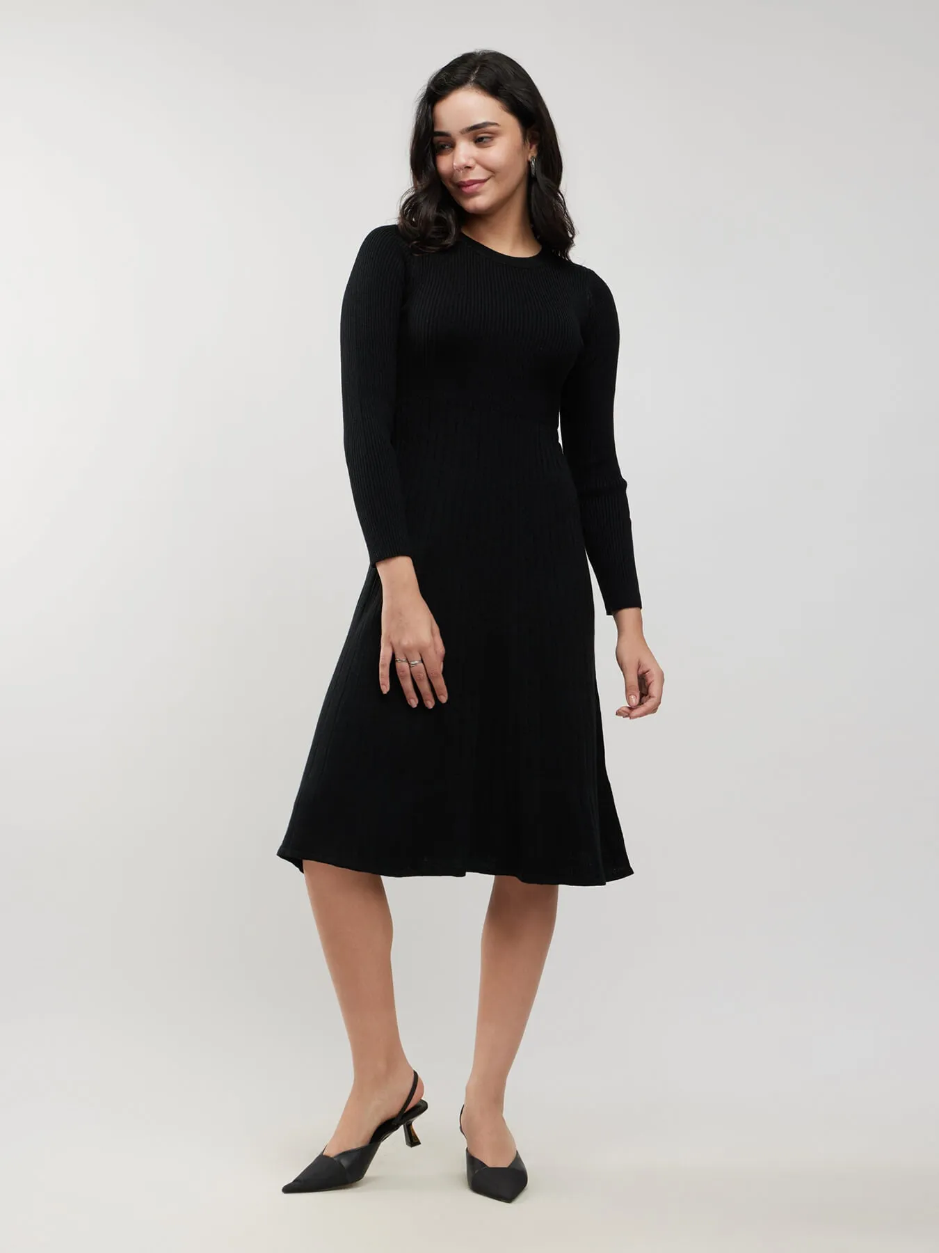 LivSoft Fit And Flare Sweater Dress - Black