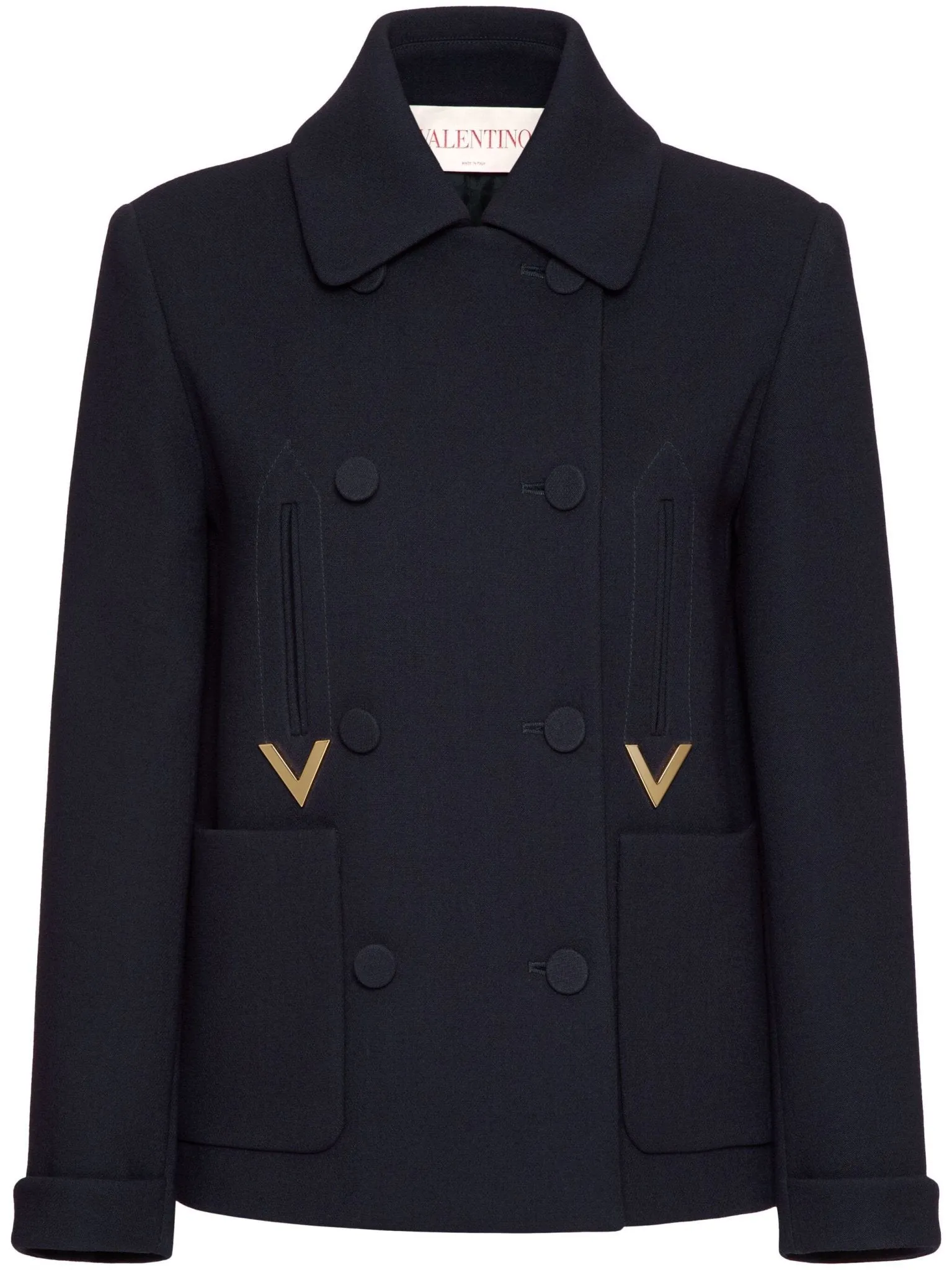 logo-plaque virgin wool-blend coat