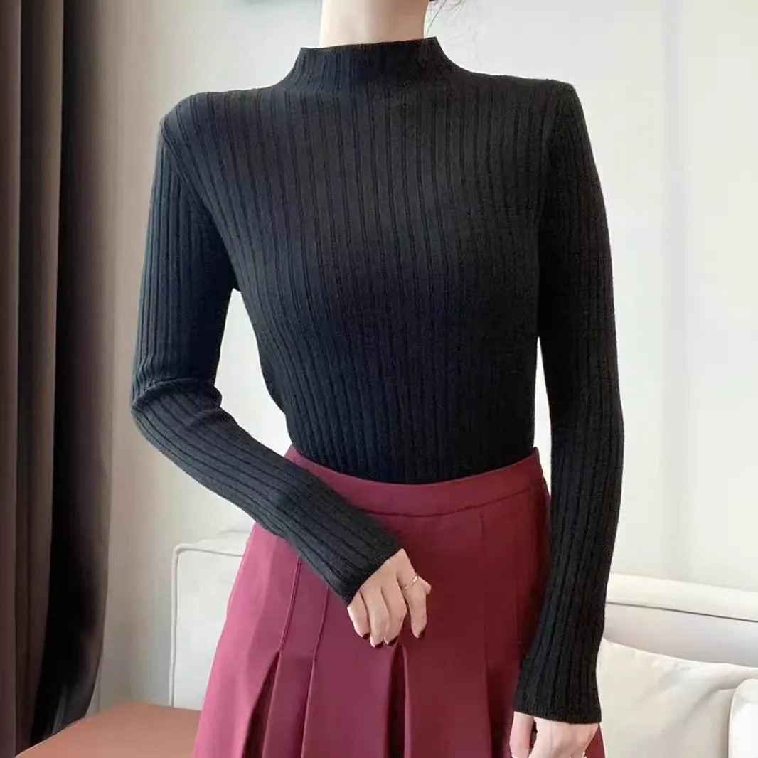 Long Sleeve Pullover Solid Color Knitted Sweater (MS065)