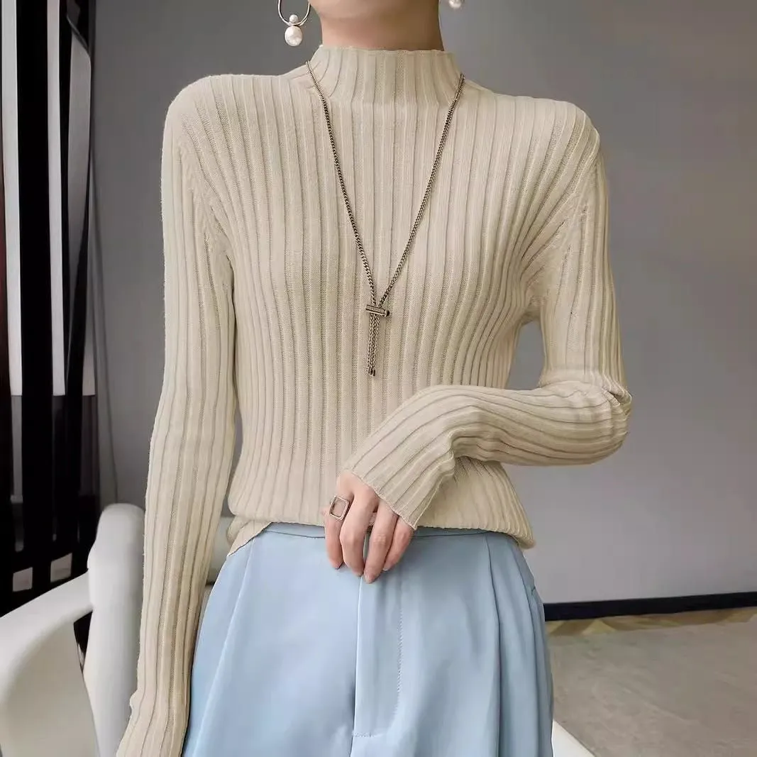 Long Sleeve Pullover Solid Color Knitted Sweater (MS065)