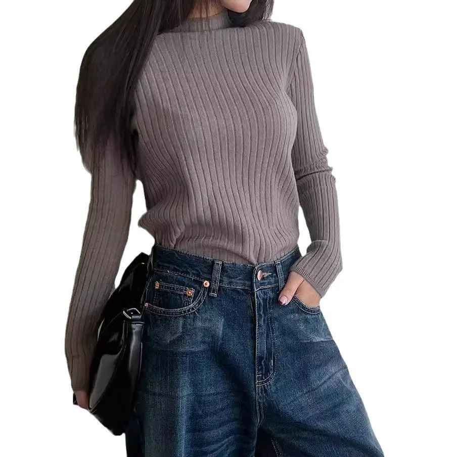 Long Sleeve Pullover Solid Color Knitted Sweater (MS065)