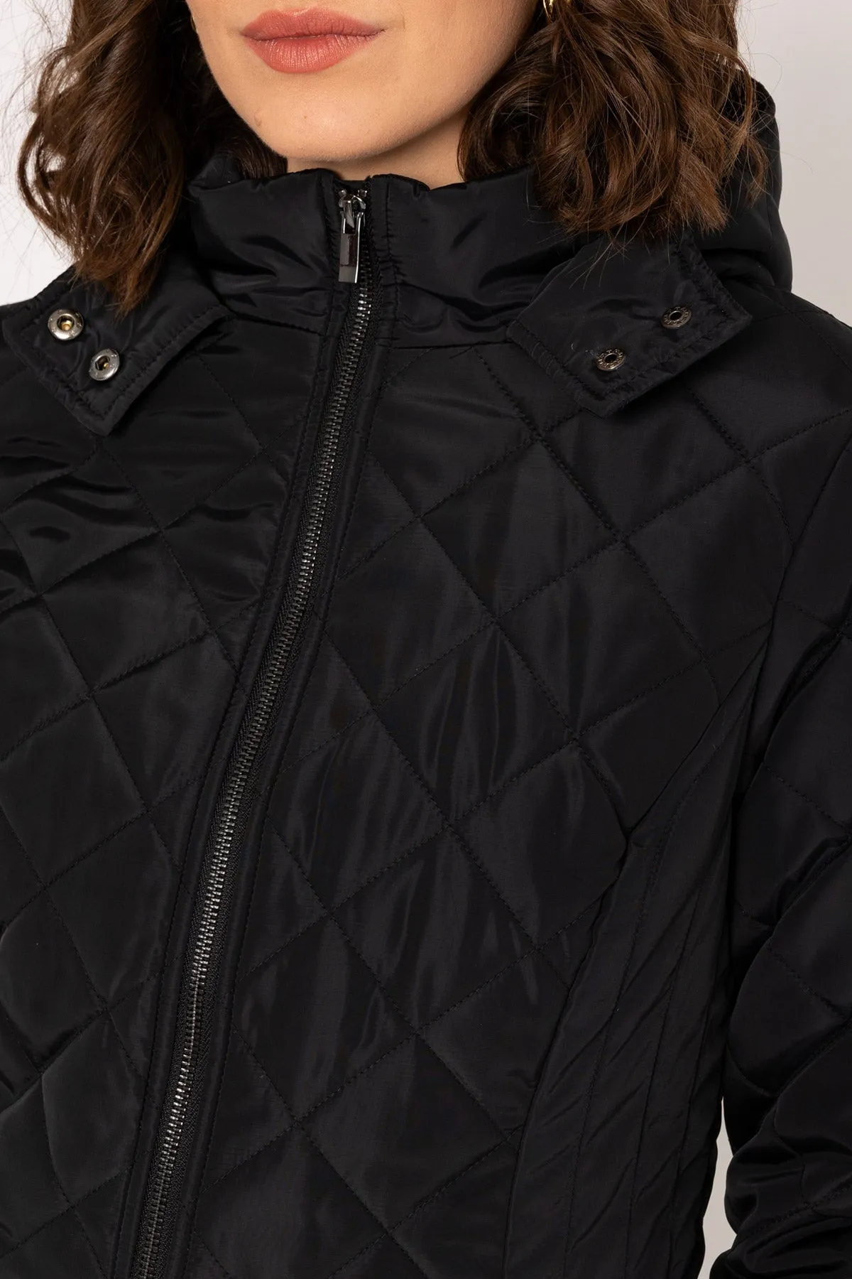 Longline Quilted Coat in Black