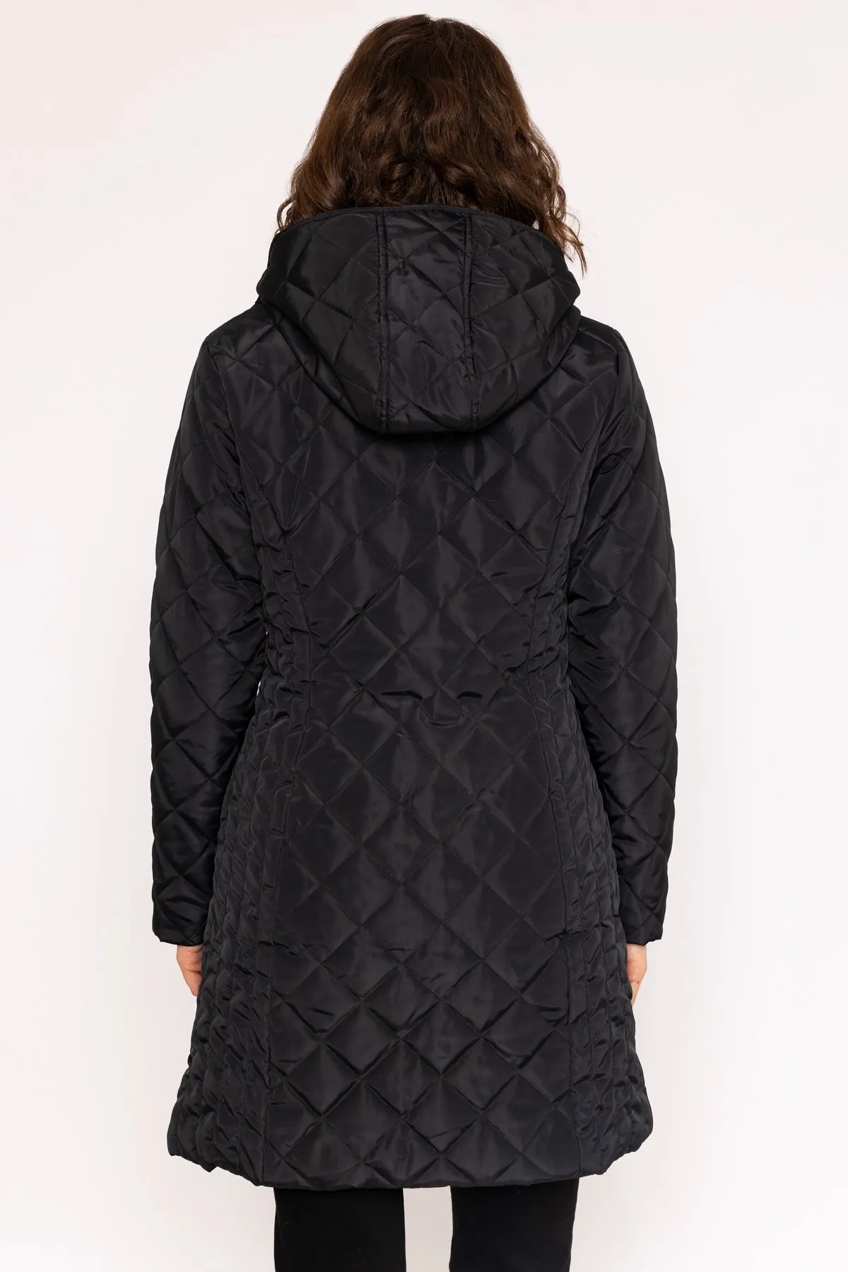 Longline Quilted Coat in Black