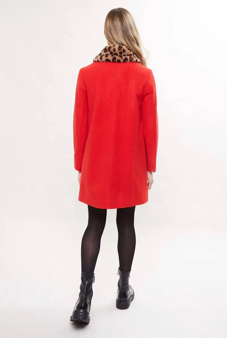 Louche Dryden Leopard Collar Coat Red