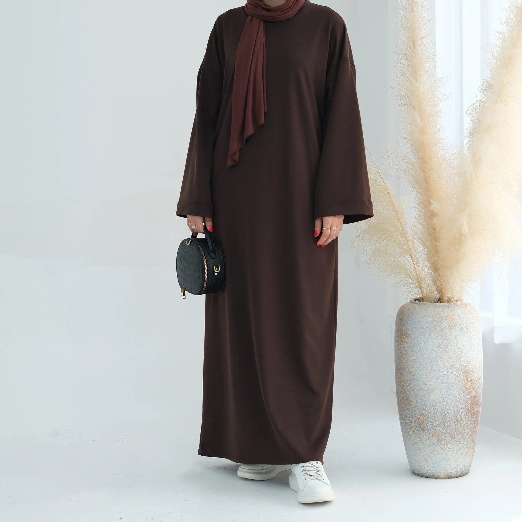 LR737  Solid color sweater dress abaya