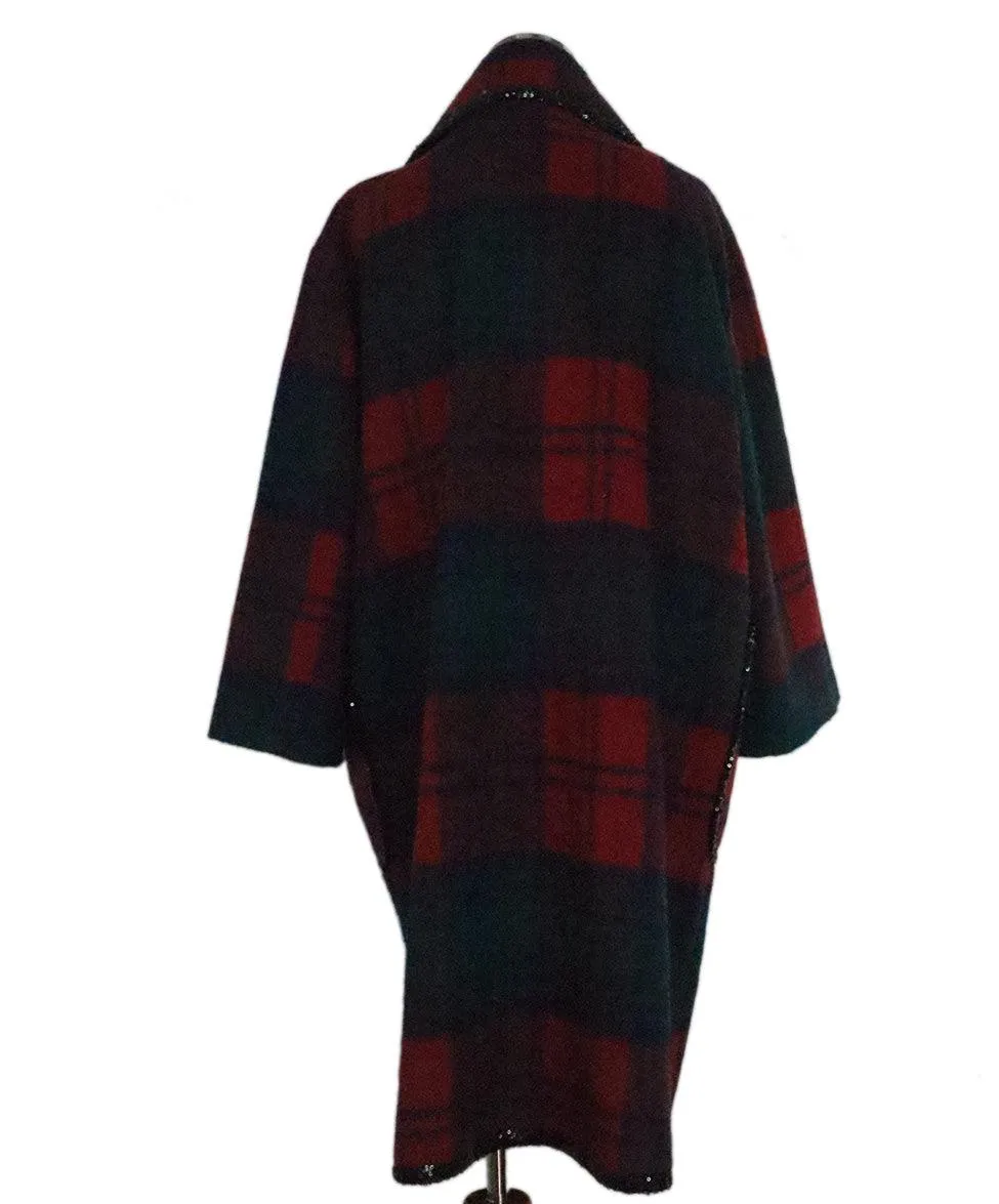 Manoush Red & Green Plaid Wool Sequin Coat sz 4