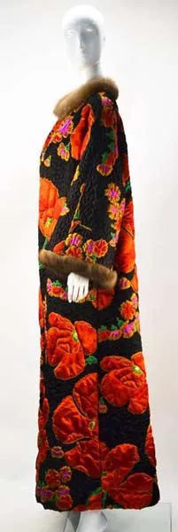 Maximilian Quilted Floral Silk Coat with Mink Trim