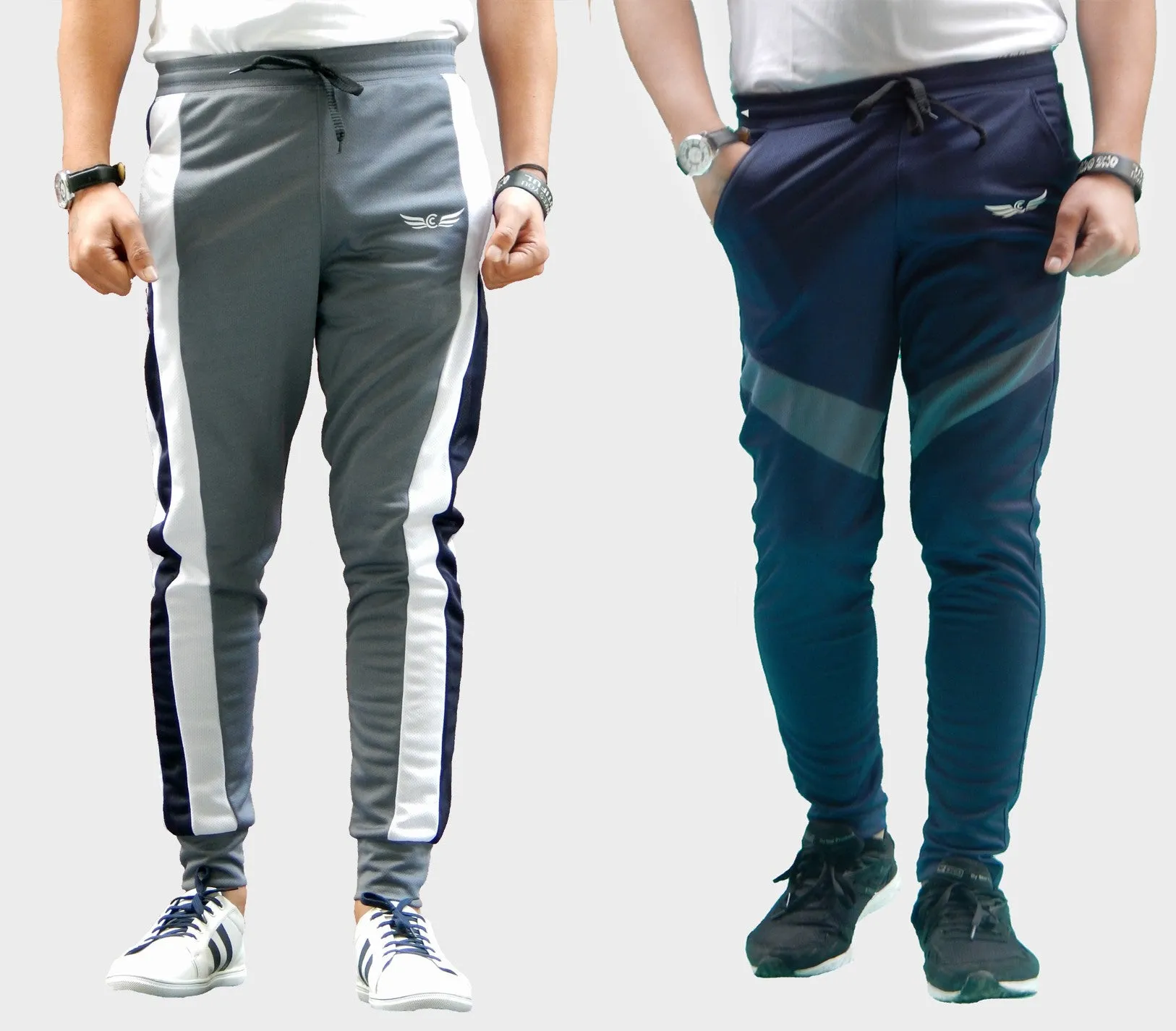 Men Striped Grey/Navy Blue Track Pants (Pack of 2)