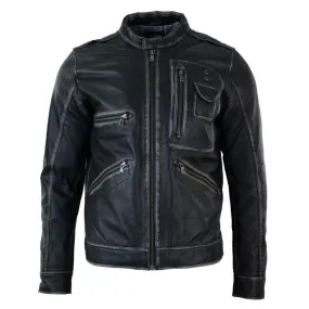 Mens Biker Motorcycle Vintage Distressed Brown Bomber Winter Leather Jacket