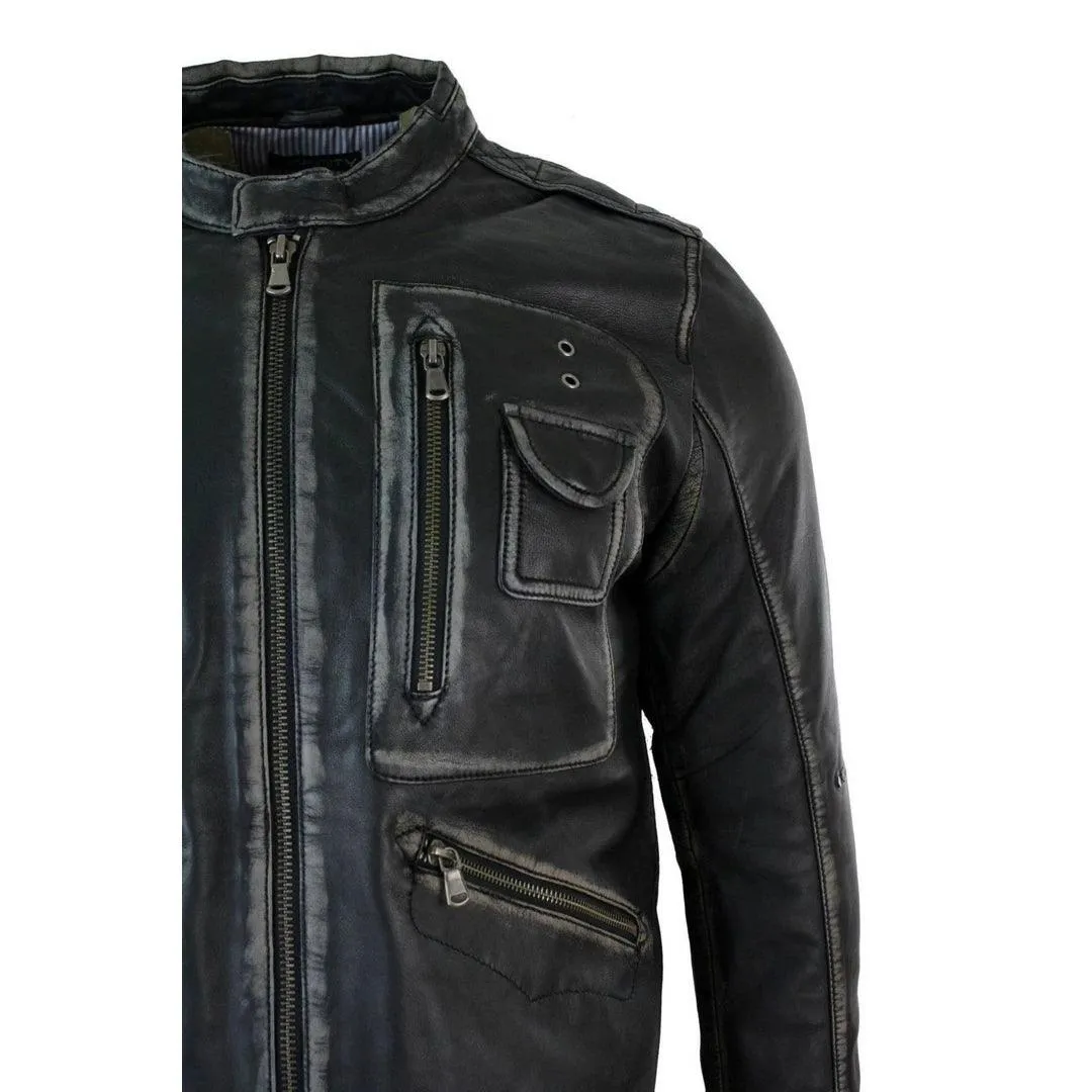 Mens Biker Motorcycle Vintage Distressed Brown Bomber Winter Leather Jacket