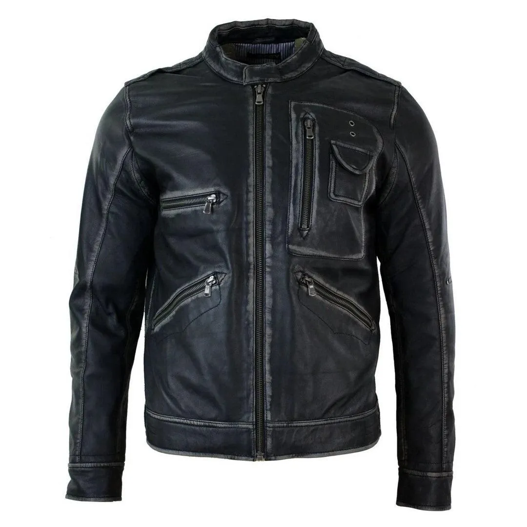 Mens Biker Motorcycle Vintage Distressed Brown Bomber Winter Leather Jacket