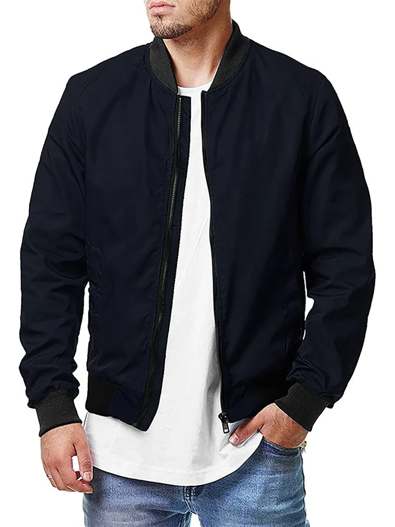 Men's Casual Pocket Bomber Zipper Jacket