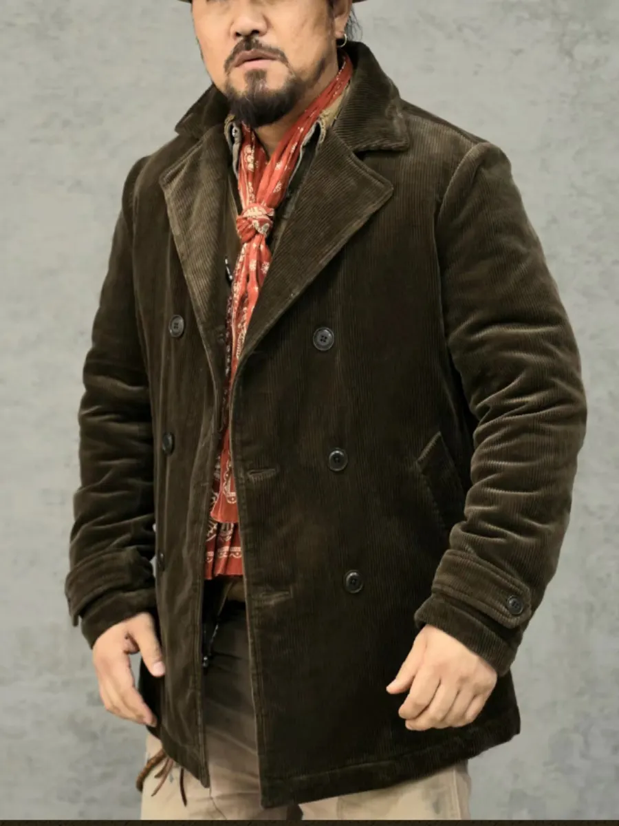 Men's Corduroy Double Breasted Pea Coat