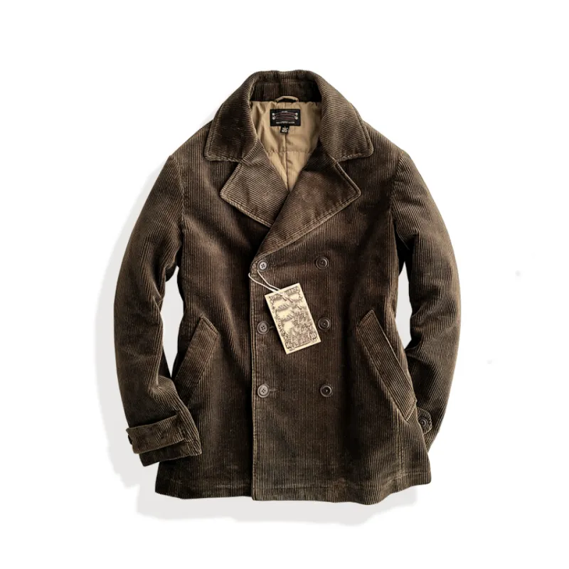 Men's Corduroy Double Breasted Pea Coat