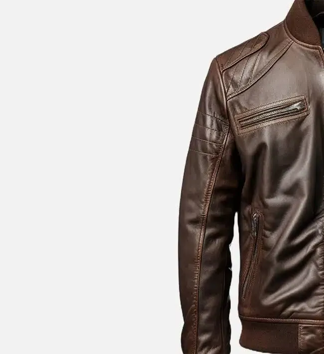 Men's Dark Brown Leather Bomber Jacket