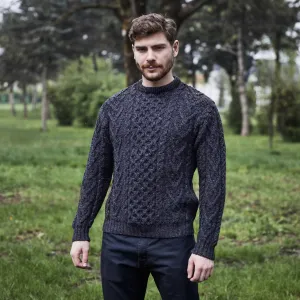 Men's Merino Aran Sweater - Charcoal