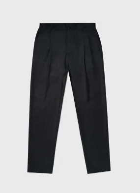 Men's Pleated Wool Flannel Trouser in Charcoal Melange