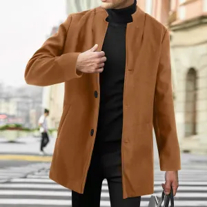 Men's Wool Long Sleeve Overcoat: 2024 Autumn Winter Warm Business Jacket