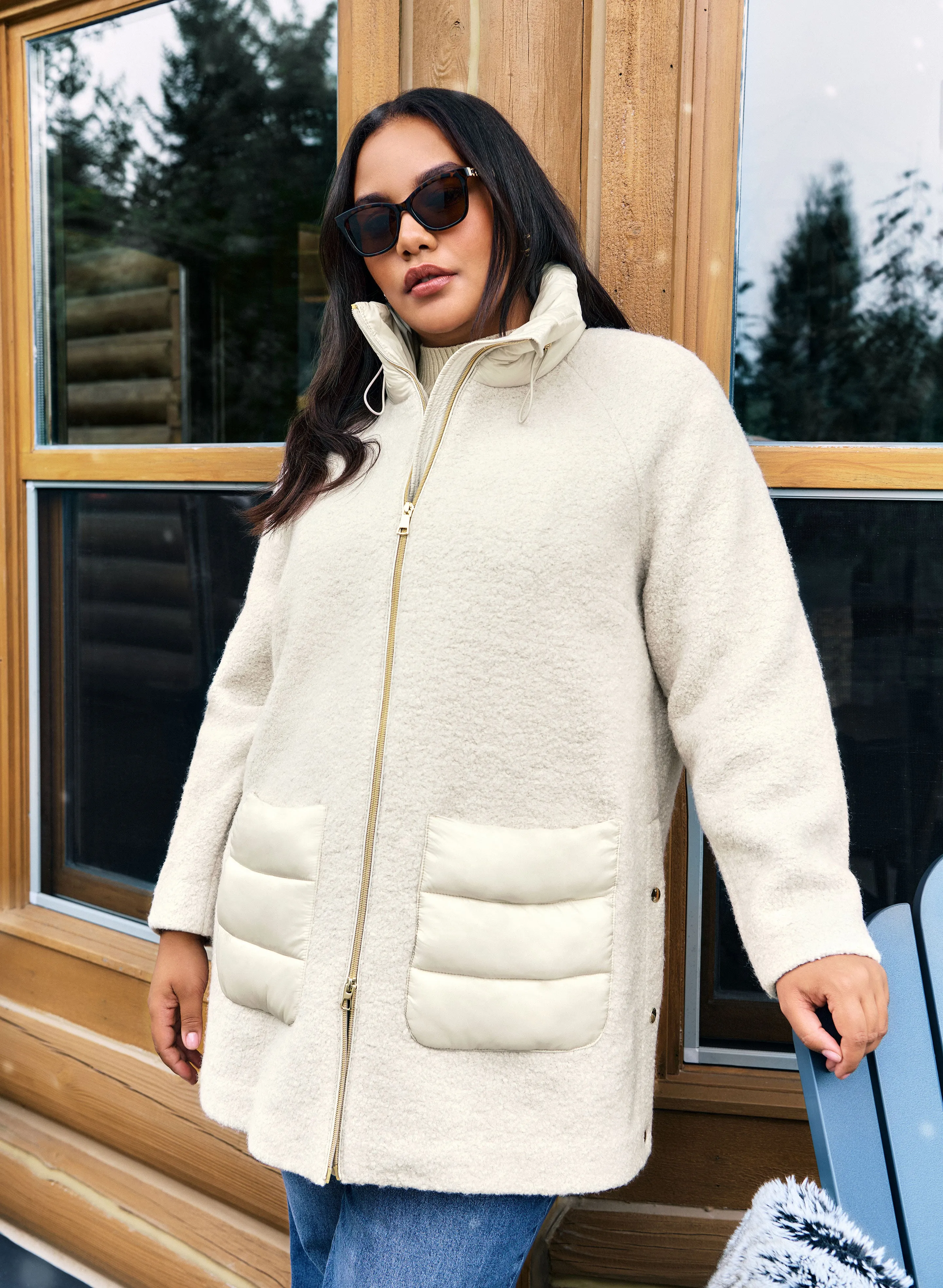 Mixed Puffer Wool-Blend Coat