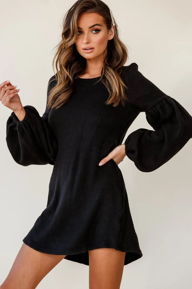 Morais Puff Sleeved Sweater Dress Black