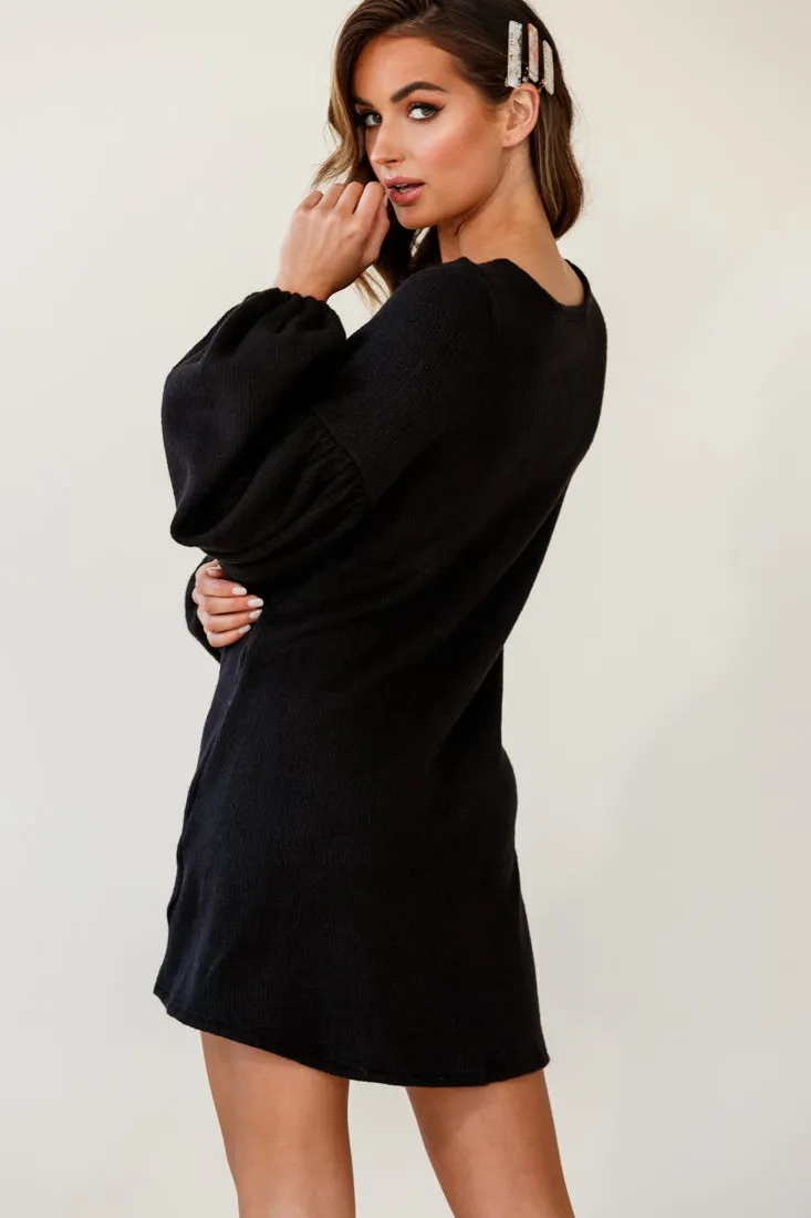 Morais Puff Sleeved Sweater Dress Black