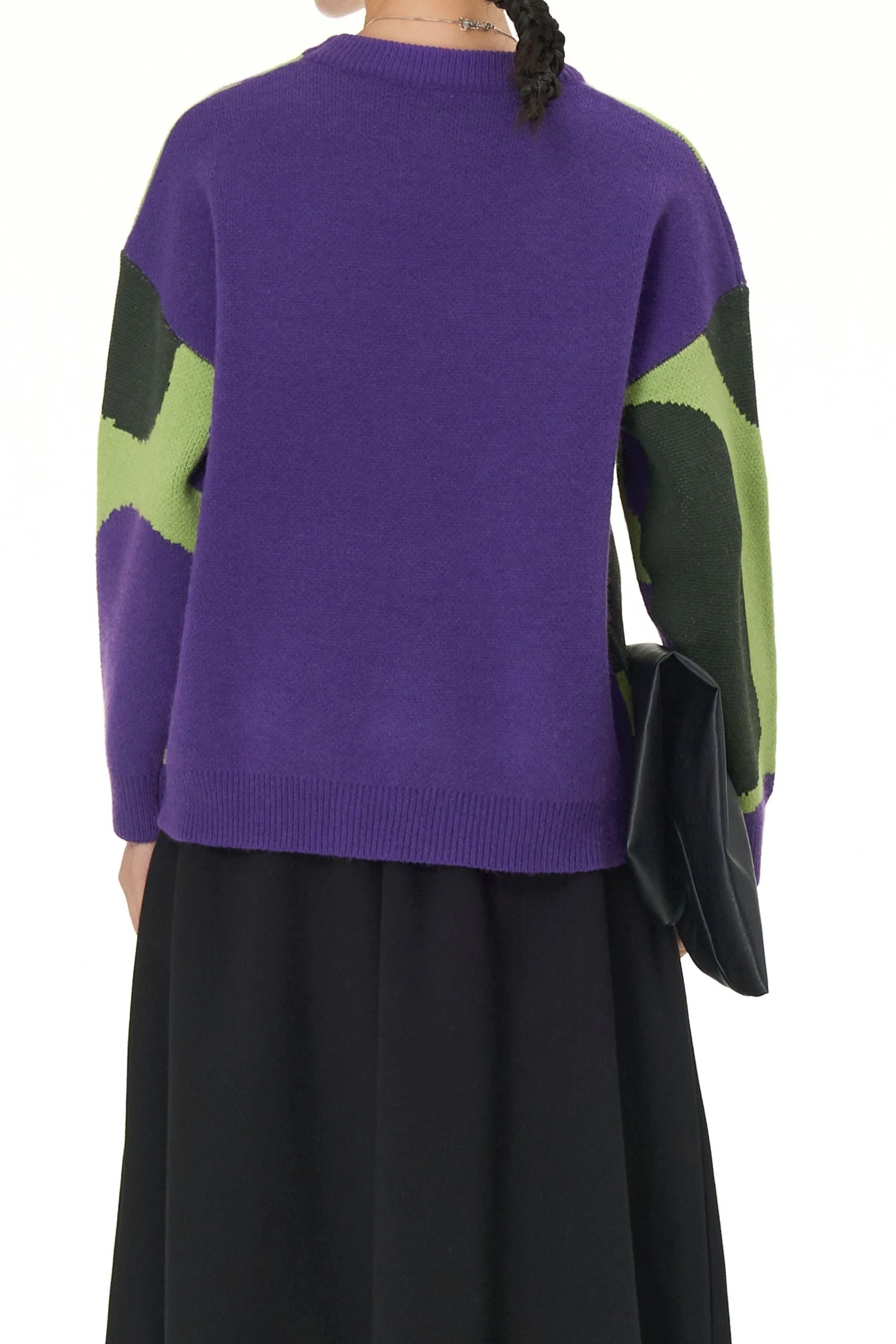 Mosaic Purple Round Knit Sweater