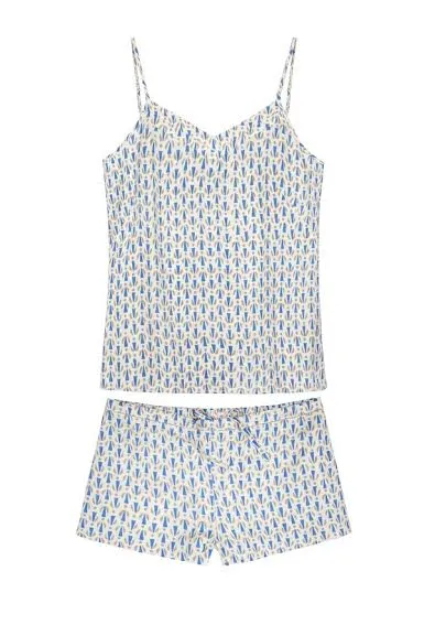 Mulberry Silk Camisole & Shorts Set - Blue Grey