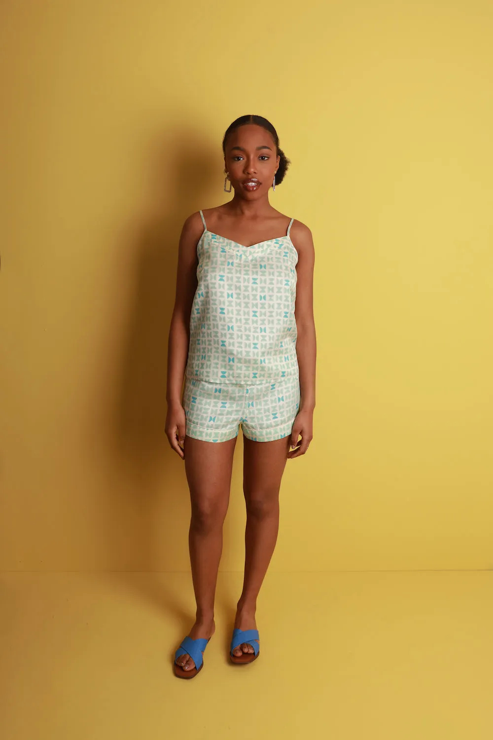 Mulberry Silk Camisole & Shorts Set - Varanasi Blue. Please note that pieces purchased in our Archive Sale can't be refunded. We are happy to offer an exchange, if we have the stock available or a credit note.