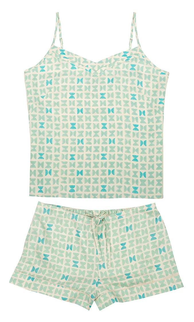 Mulberry Silk Camisole & Shorts Set - Varanasi Blue. Please note that pieces purchased in our Archive Sale can't be refunded. We are happy to offer an exchange, if we have the stock available or a credit note.